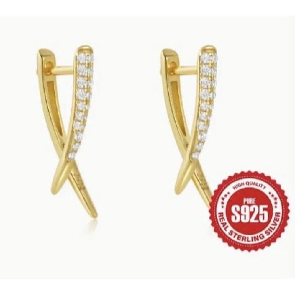 18K Gold Plated Sterling Silver Simulated Diamond Zircon Earrings